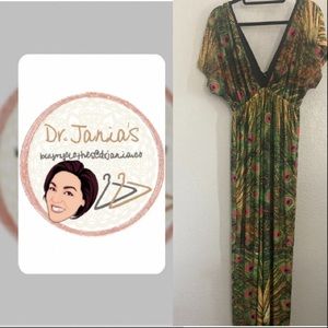 Peacock v neck floor length dress